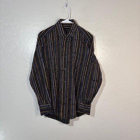 Jhane Barnes Shirt Mens Small Black Multicolor Stripe Abstract Stitch Button Up - Picture 1 of 7